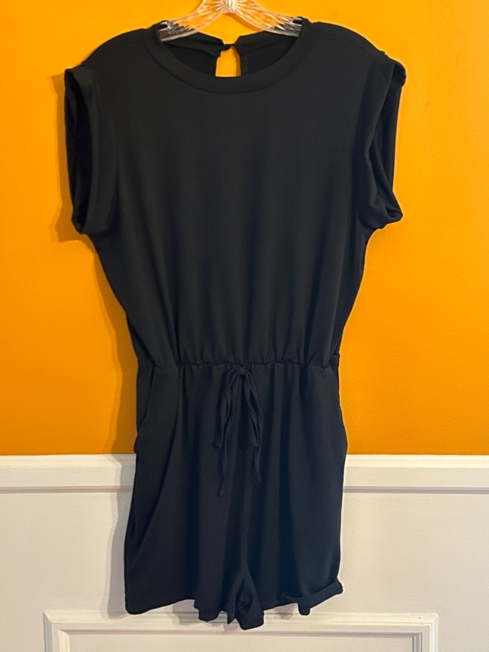 Black Women's Drawstring Waist Romper